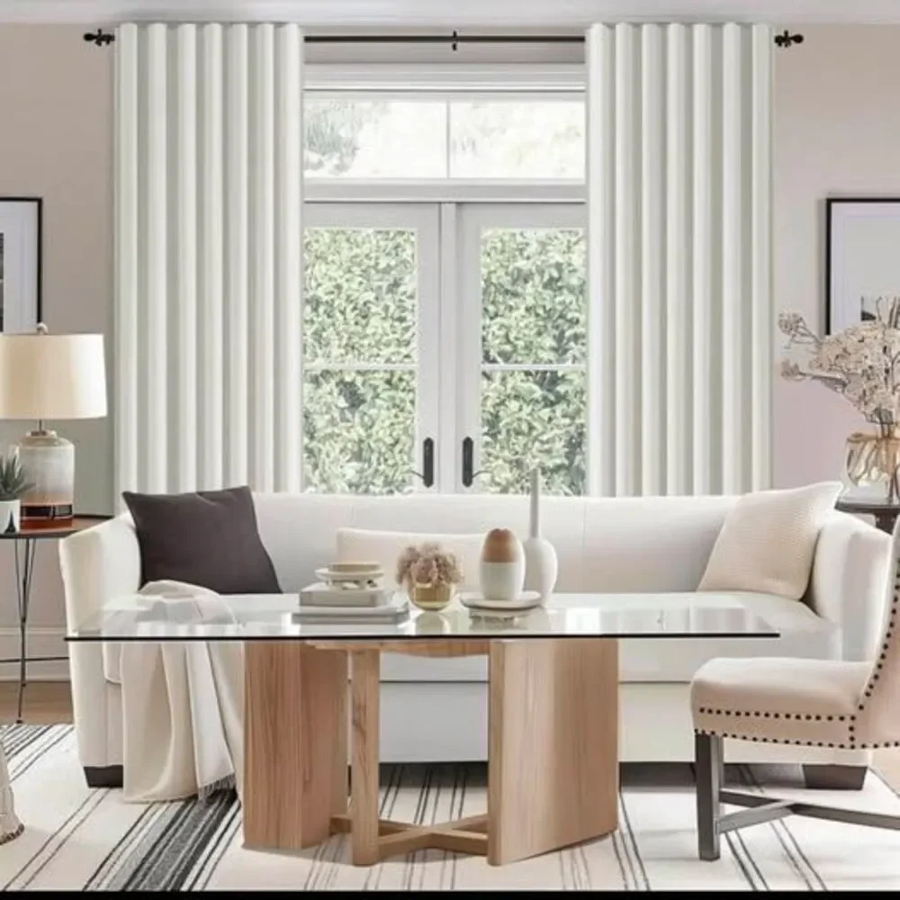 Beige Velvet Window Curtains - 2 panel